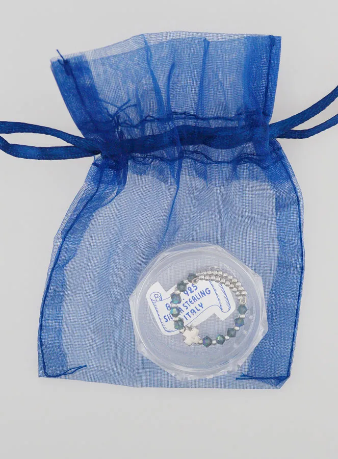 Cross Ring with Blue Crystal - Solid Silver - Adjustable size (pic 4)