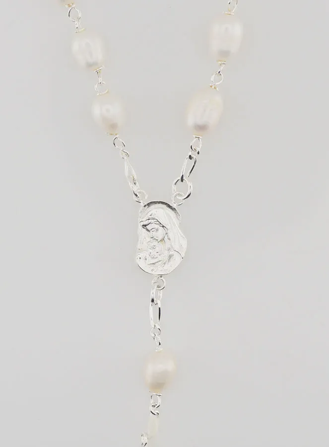 Pearl & 925 Solid Silver Rosary - 7mm Shiny Beads (pic 4)