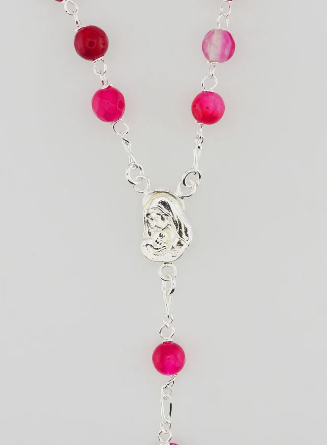 Brazilian Pink Agate & Solid Silver Rosary (pic 4)