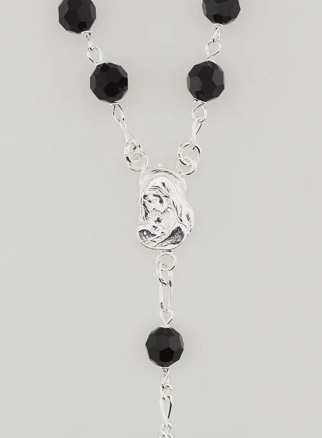 Solid Silver Rosary & Black Crystal (pic 4)