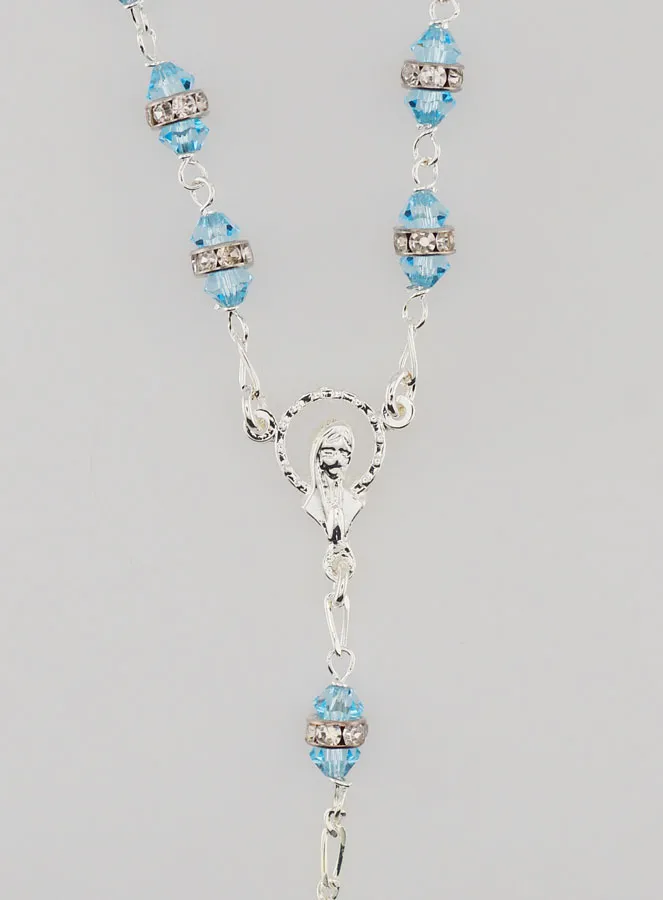 Sky-Blue Set Crystal Beads & Silver Rosary (pic 4)