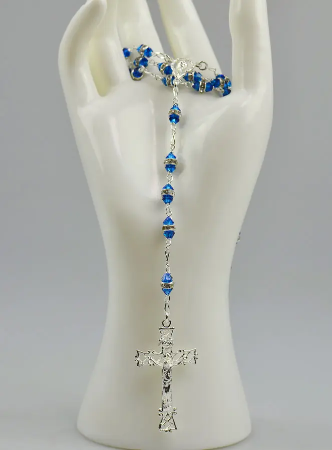 Blue Sapphire Set Crystal & Silver Rosary (pic 2)