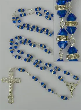 Blue Sapphire Set Crystal & Silver Rosary (pic 3)