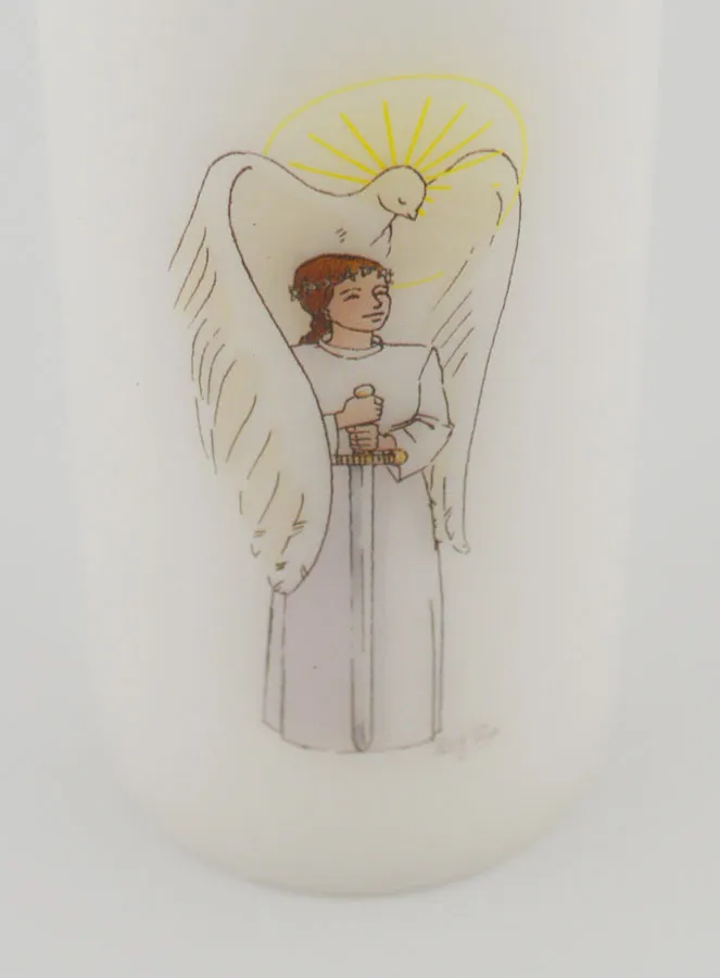 Knight of the Holy Spirit Confirmation Altar Candle - Girl with Brown Hair (pic 4)