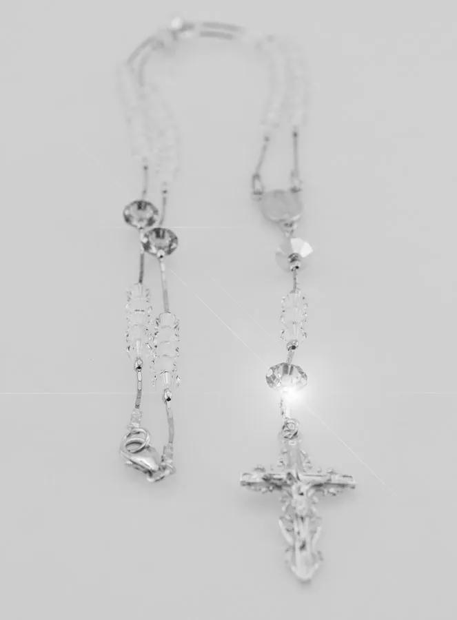 Rosary Necklace Crystal & Rhodium Silver (pic 4)