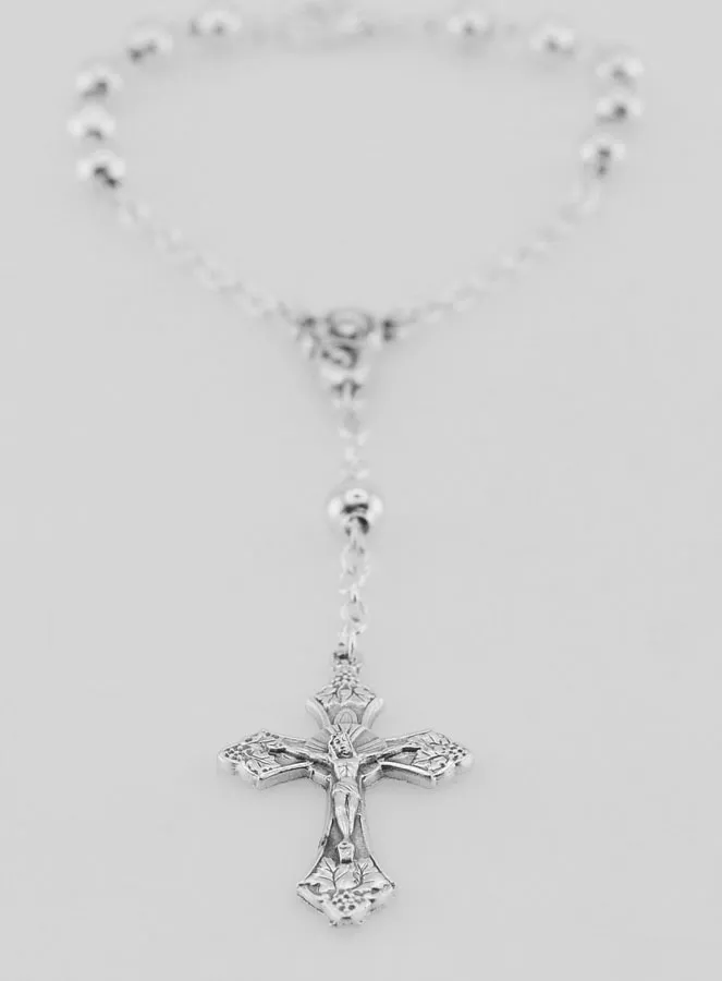 Single Decade Rosary in Silvery Metal with Jesus Cross (pic 4)