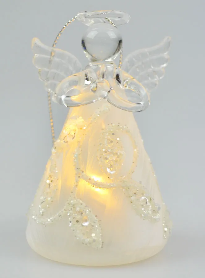 Luminous Glass Christmas Angel 8cm - Leaf Pattern (pic 1)