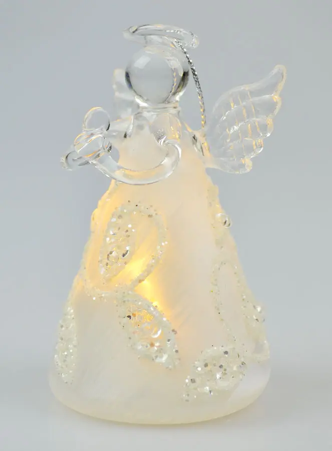 Luminous Glass Christmas Angel 8cm - Leaf Pattern (pic 3)