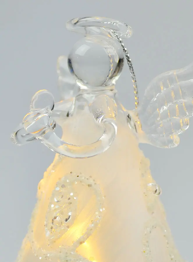 Luminous Glass Christmas Angel 8cm - Leaf Pattern (pic 4)