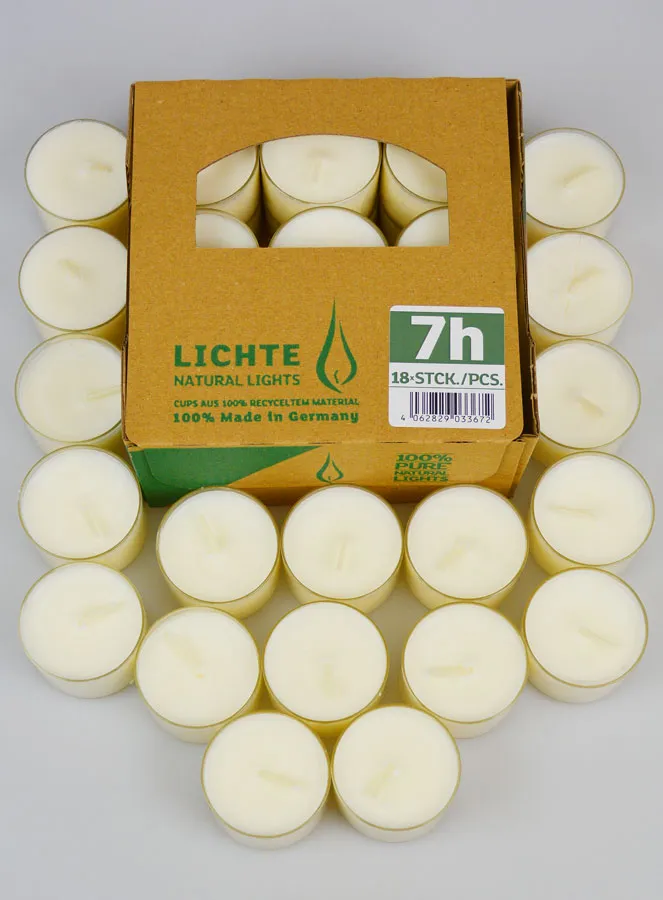 Pack of 18 Organic Tea Lights, 100% Natural - 7 Hours (pic 1)