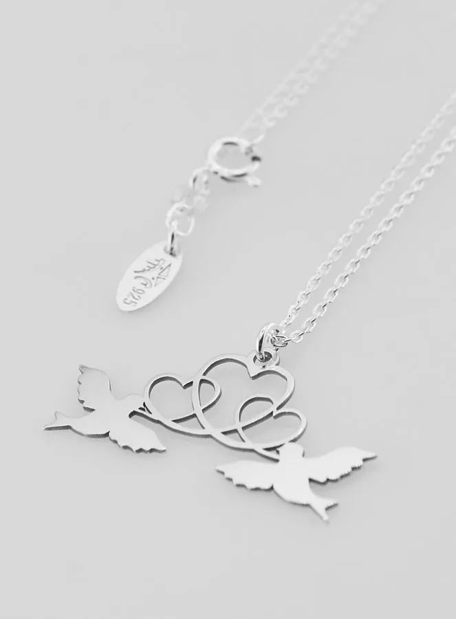 Religious Necklace Doves and Hearts - 925 Silver (pic 1)