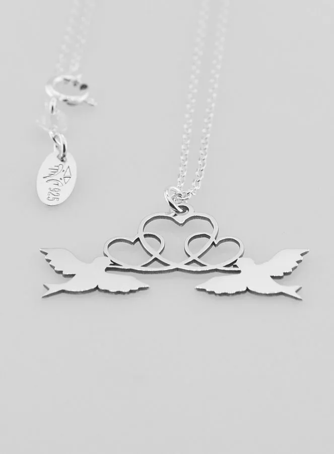 Religious Necklace Doves and Hearts - 925 Silver (pic 3)