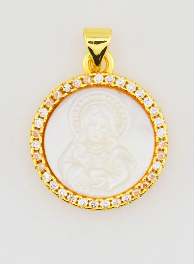 Golden Sacred Heart of Jesus Medal in Mother-of-Pearl - 22mm (pic 1)