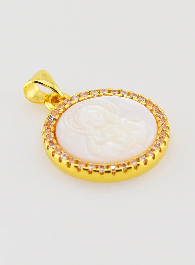 Golden Sacred Heart of Jesus Medal in Mother-of-Pearl - 22mm (pic 3)