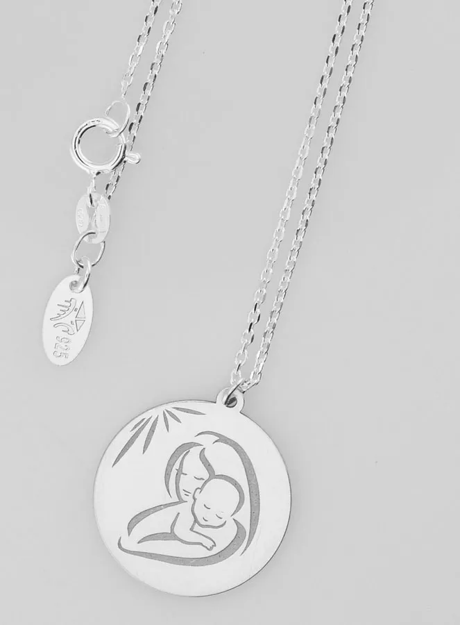 Religious Necklace Virgin and Child in Silver 20mm (pic 1)