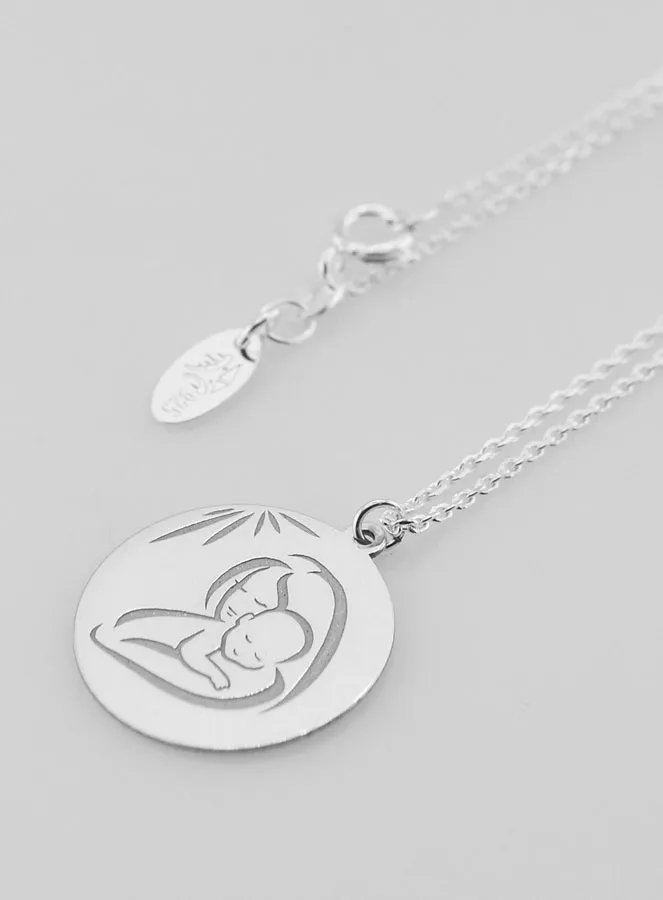 Religious Necklace Virgin and Child in Silver 20mm (pic 3)