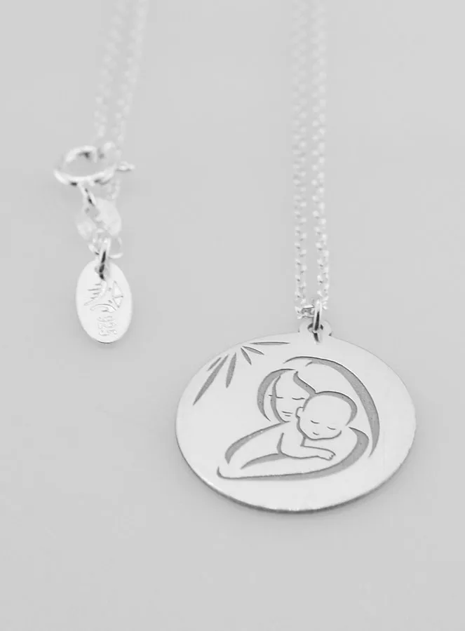 Religious Necklace Virgin and Child in Silver 20mm (pic 4)