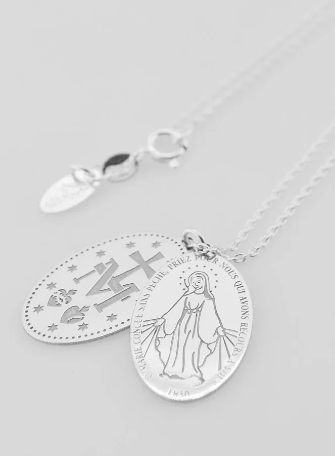 Miraculous Medal 2 Pendants with Necklace - 925 Silver (pic 1)