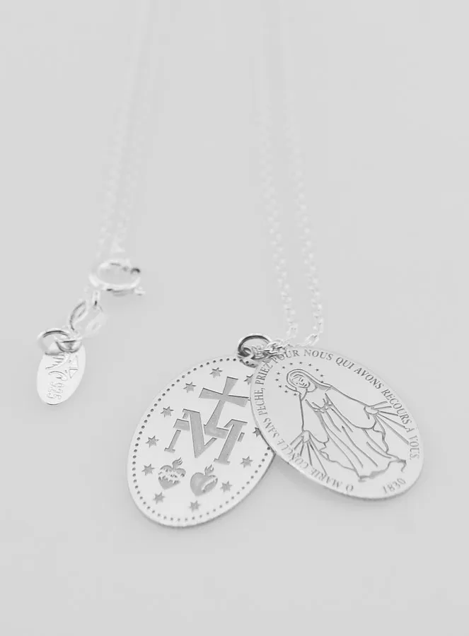 Miraculous Medal 2 Pendants with Necklace - 925 Silver (pic 3)