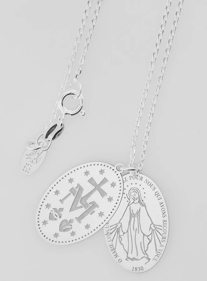 Miraculous Medal 2 Pendants with Necklace - 925 Silver (pic 4)