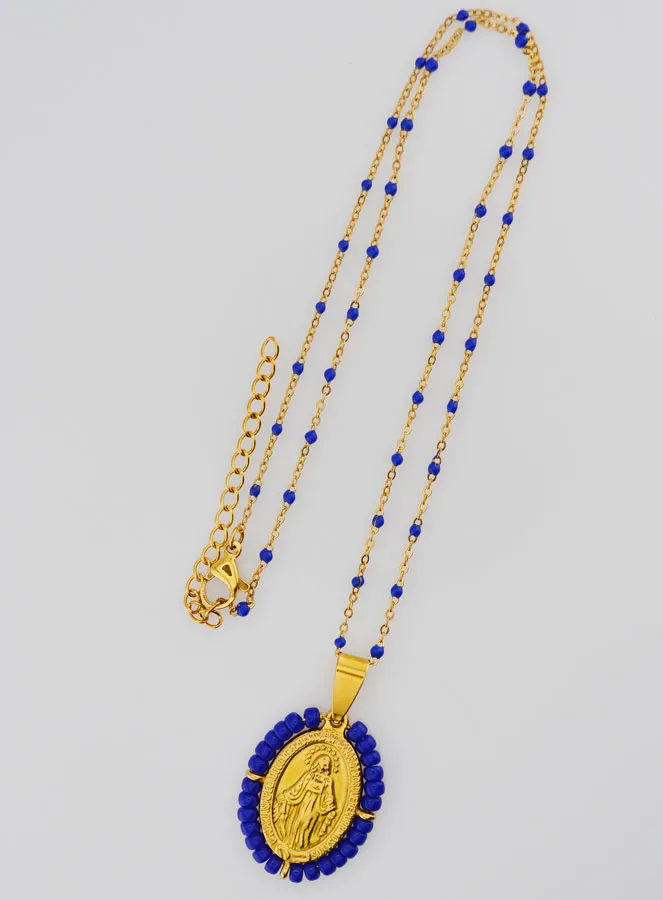 Miraculous Medal with Beads + Necklace Dark Blue Beads (pic 4)