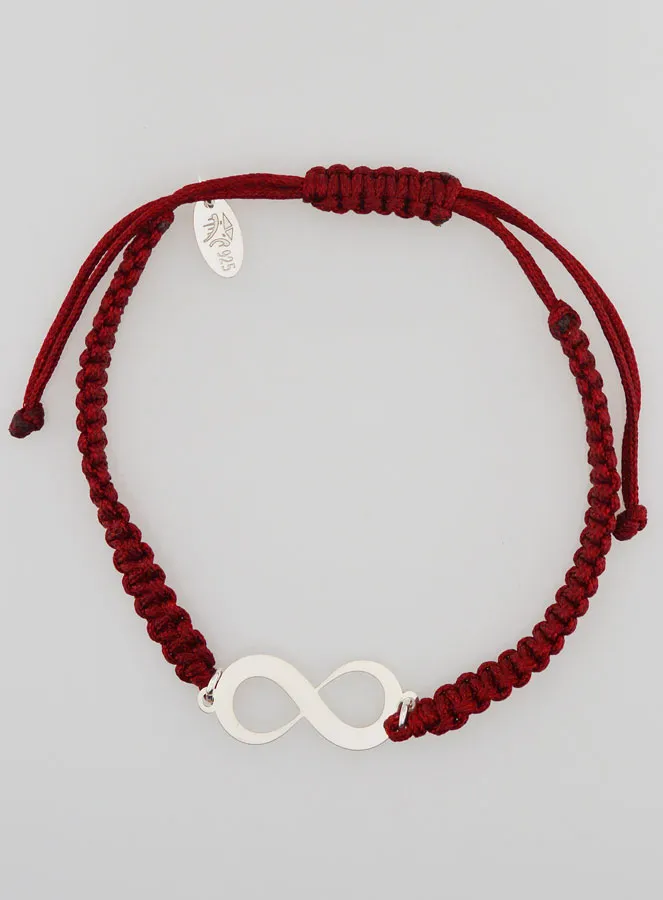 Burgundy Red Braided Rope Bracelet - Silver Infinity Symbol (pic 1)