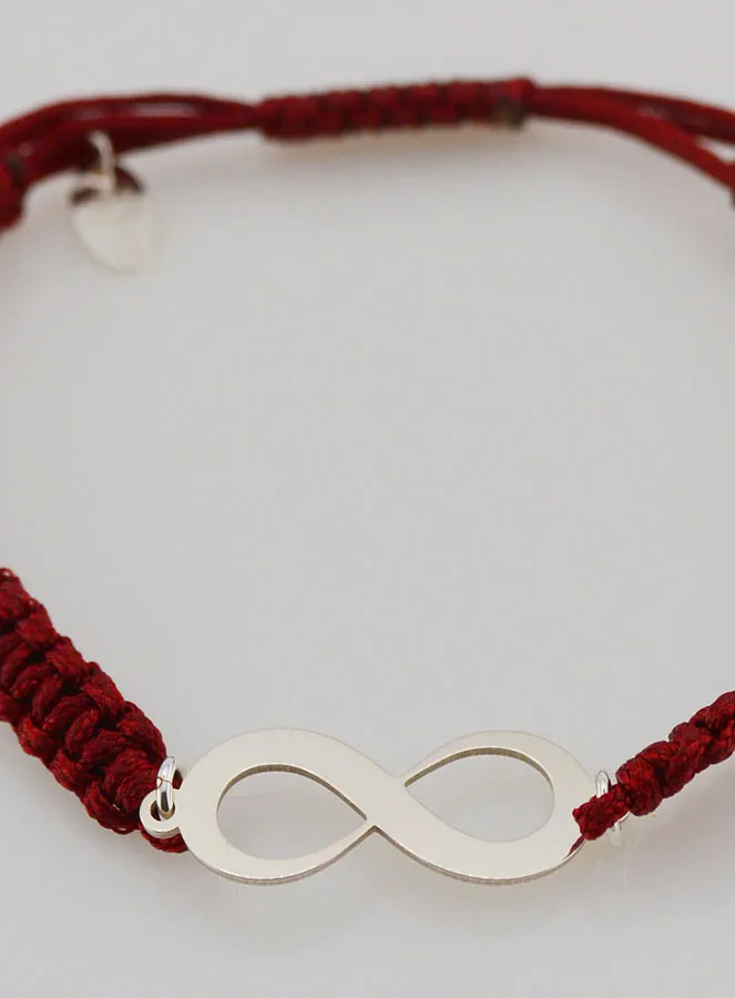 Burgundy Red Braided Rope Bracelet - Silver Infinity Symbol (pic 2)