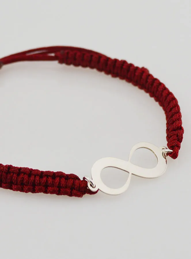 Burgundy Red Braided Rope Bracelet - Silver Infinity Symbol (pic 3)