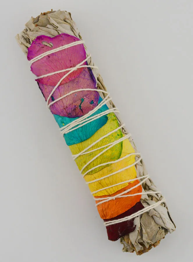 White Sage and Multicoloured Rose Petals - Smudge Stick 40-60g (pic 1)
