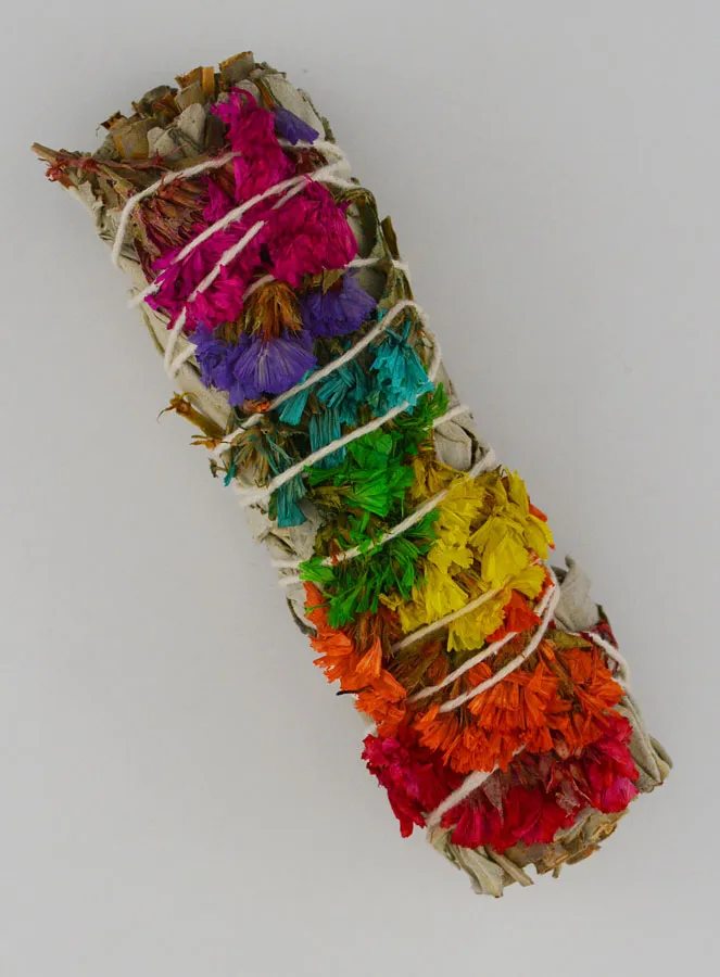 White Sage and Multicoloured Flower Petals - Smudge Stick 30g (pic 1)