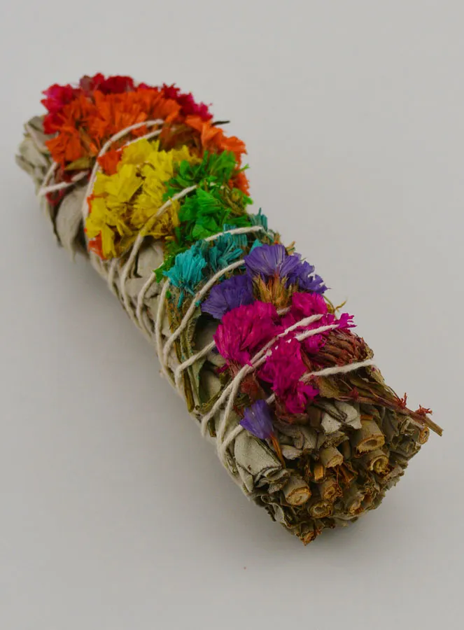 White Sage and Multicoloured Flower Petals - Smudge Stick 30g (pic 2)