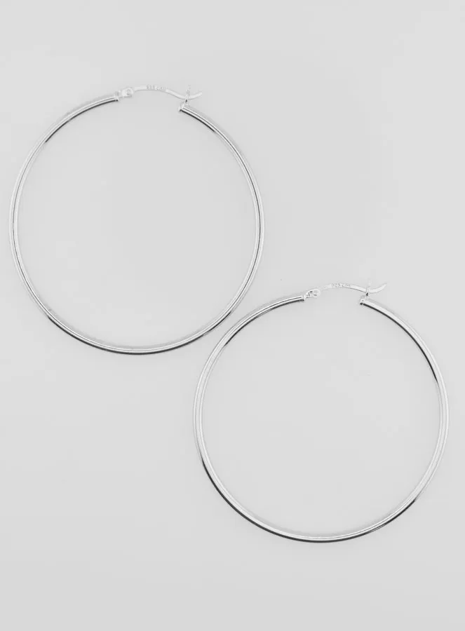 Creole Earrings in Rhodium-plated 925 Sterling Silver - 50mm (pic 1)