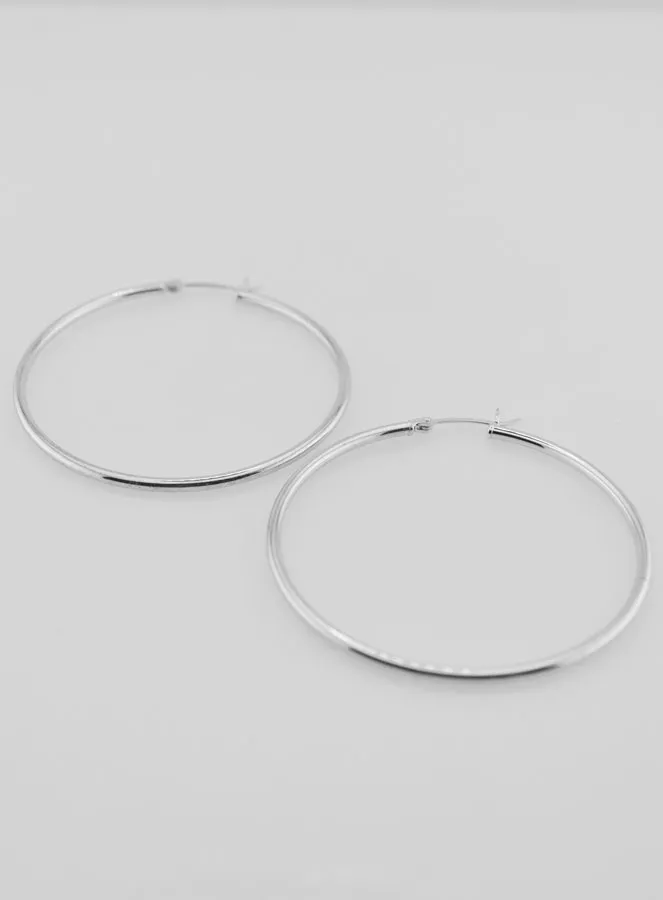 Creole Earrings in Rhodium-plated 925 Sterling Silver - 50mm (pic 2)