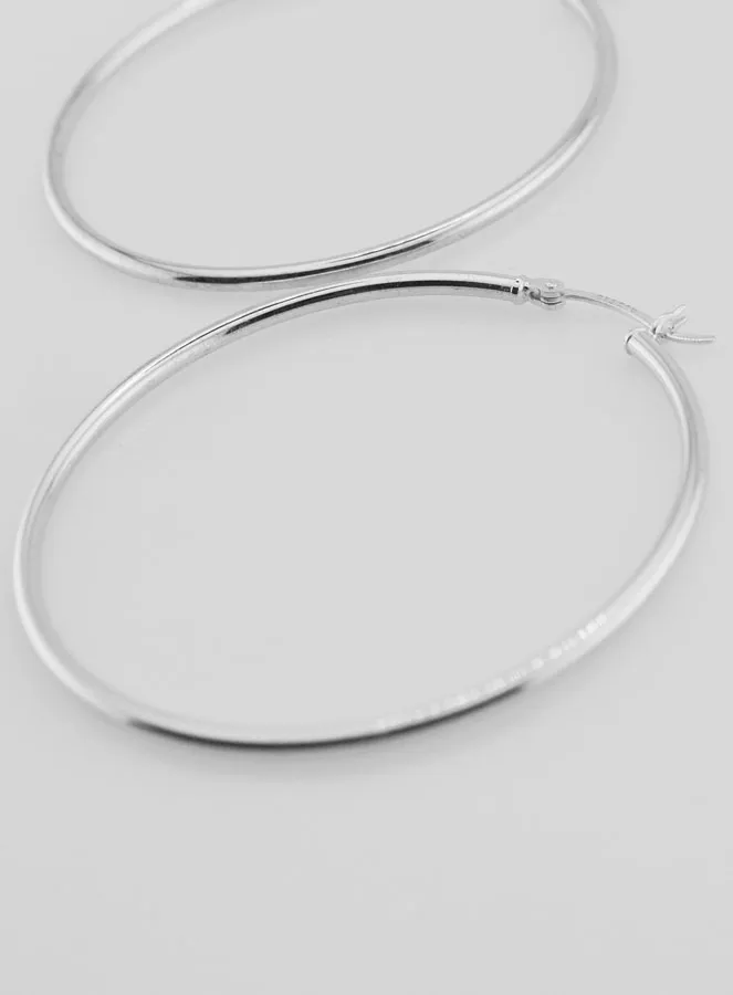 Creole Earrings in Rhodium-plated 925 Sterling Silver - 50mm (pic 3)