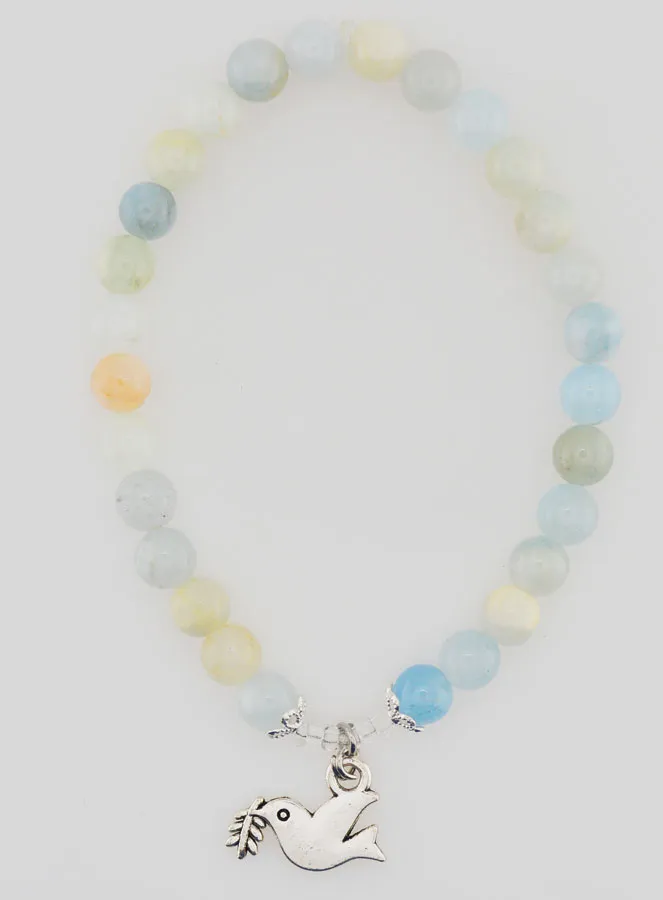 Confirmation Bracelet with Aquamarine Gemstones and Holy Spirit (pic 1)