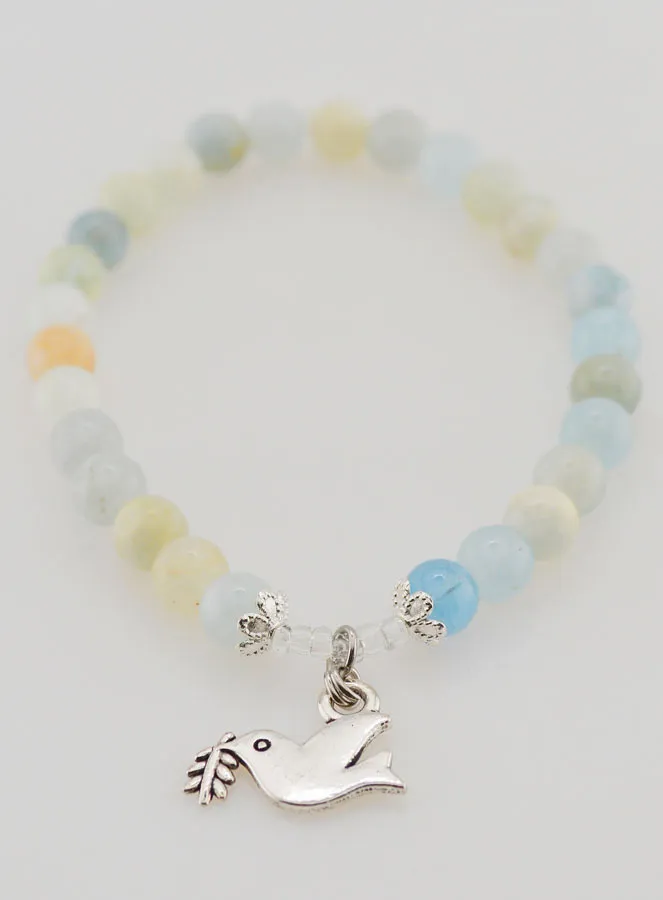 Confirmation Bracelet with Aquamarine Gemstones and Holy Spirit (pic 2)