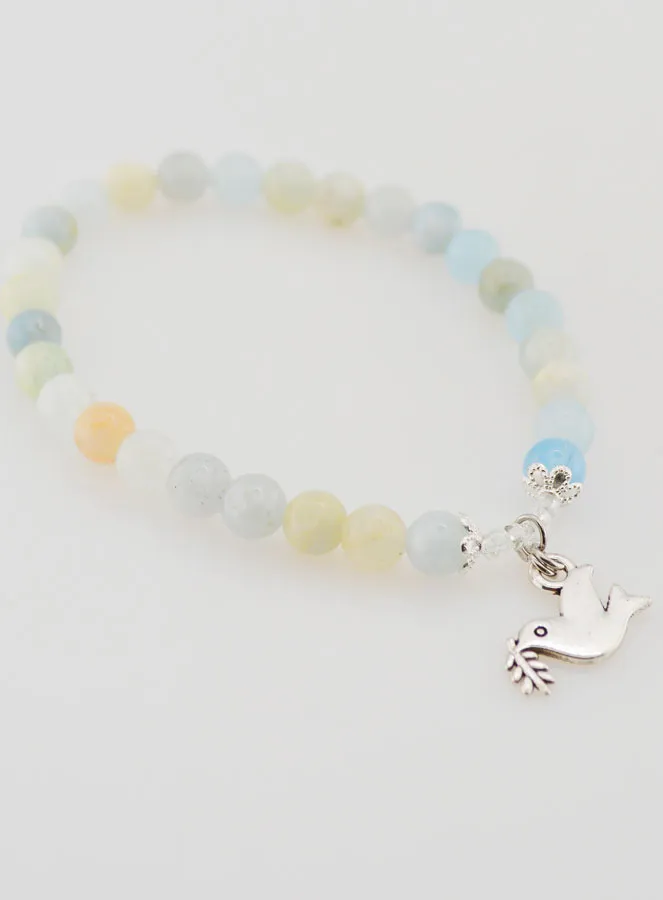 Confirmation Bracelet with Aquamarine Gemstones and Holy Spirit (pic 3)