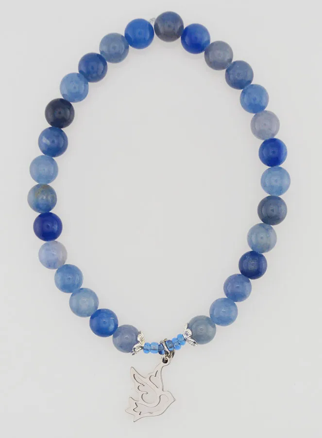 Confirmation Bracelet Blue Aventurine Stones and Holy Spirit (pic 1)