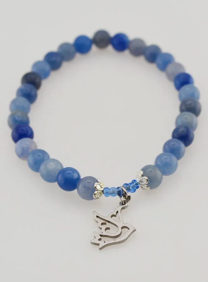 Confirmation Bracelet Blue Aventurine Stones and Holy Spirit (pic 2)
