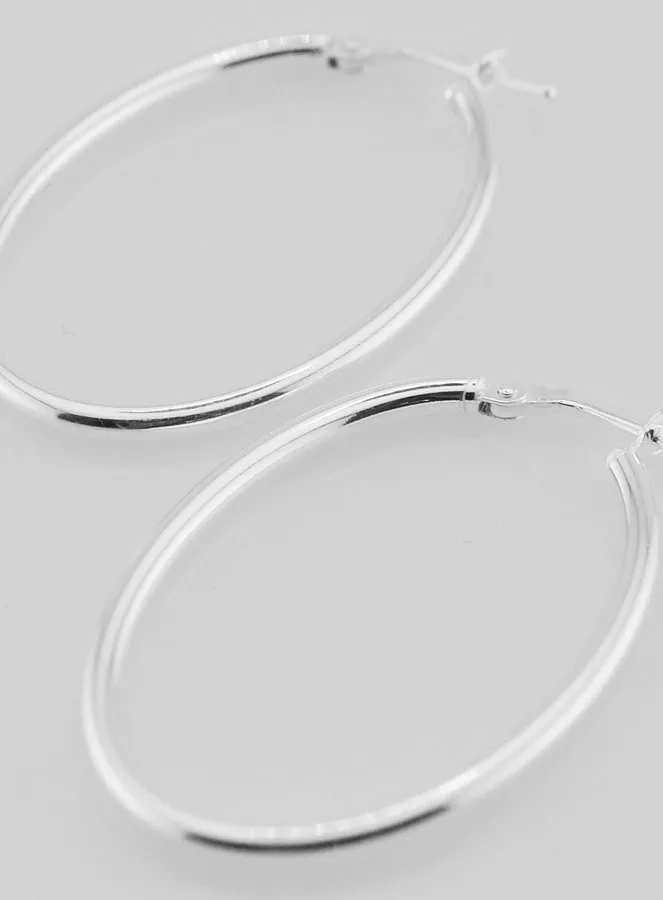 Oval Creole Earrings in 925 Sterling Silver - 36mm (pic 3)
