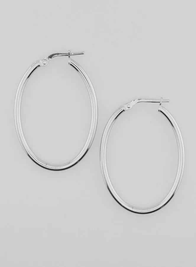 Oval Creole Earrings Rhodium-Plated 925 Silver - 36mm (pic 1)