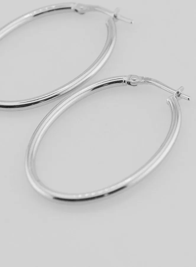 Oval Creole Earrings Rhodium-Plated 925 Silver - 36mm (pic 3)