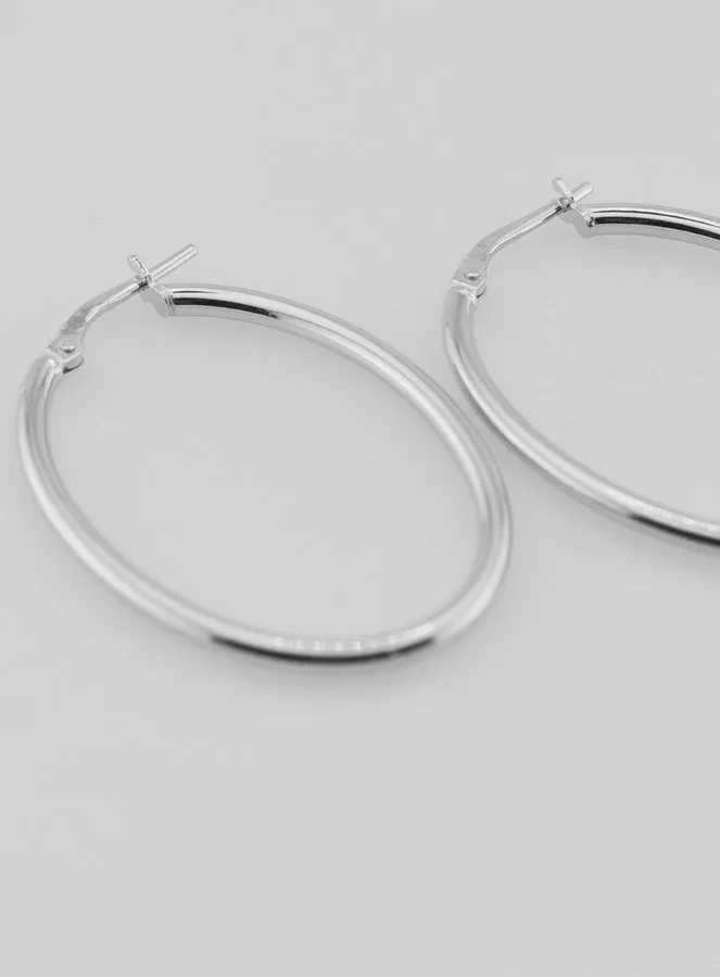 Oval Creole Earrings Rhodium-Plated 925 Silver - 36mm (pic 4)