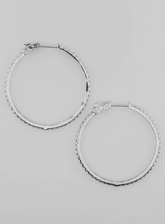 Openwork Creole Earrings 40mm - Rhodium-Plated Sterling Silver (pic 1)