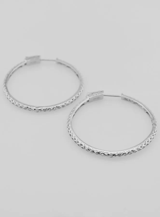 Openwork Creole Earrings 40mm - Rhodium-Plated Sterling Silver (pic 2)