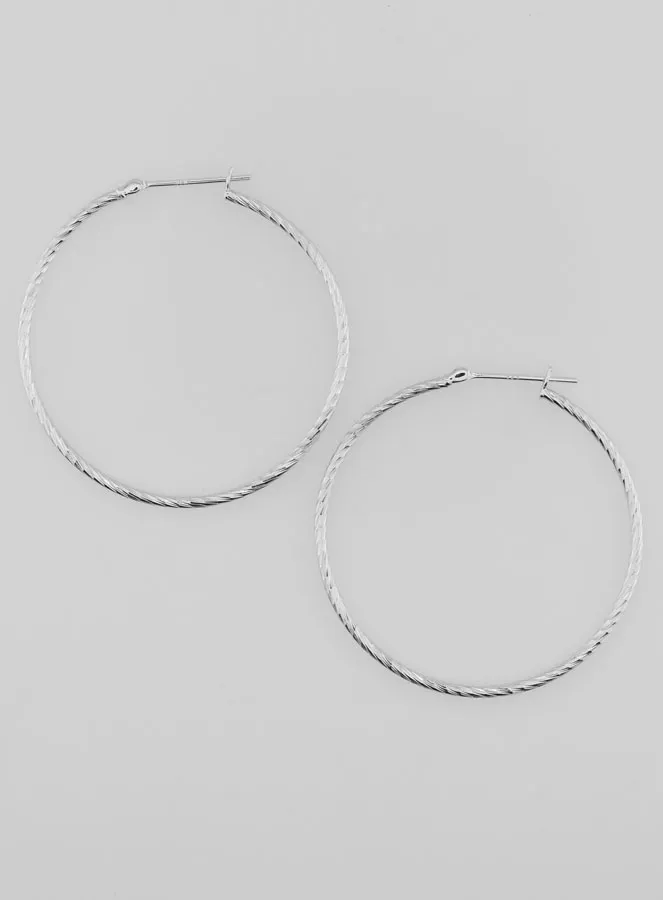 Twisted Creole Earrings Rhodium-Plated 925 Sterling Silver - 40mm (pic 1)