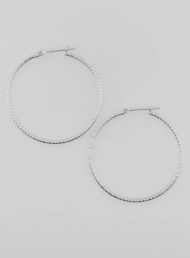 Hammered Creole Earrings Rhodium-Plated 925 Sterling Silver - 40mm (pic 1)