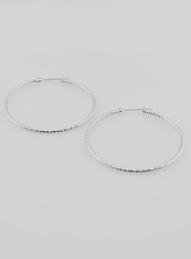 Hammered Creole Earrings Rhodium-Plated 925 Sterling Silver - 40mm (pic 2)