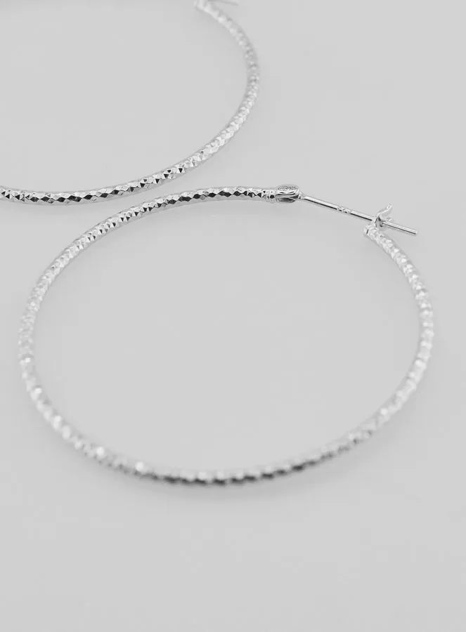 Hammered Creole Earrings Rhodium-Plated 925 Sterling Silver - 40mm (pic 3)