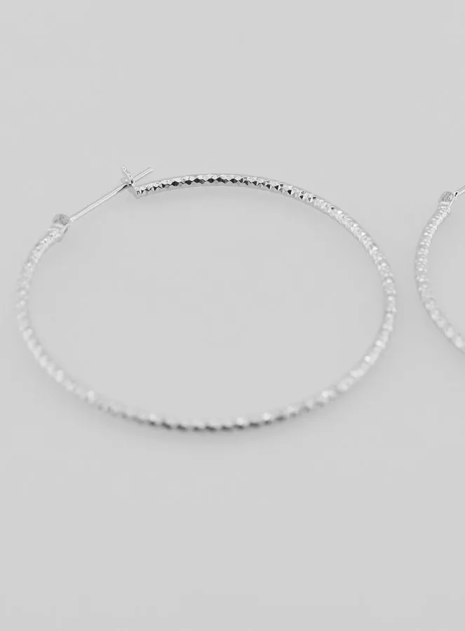 Hammered Creole Earrings Rhodium-Plated 925 Sterling Silver - 40mm (pic 4)